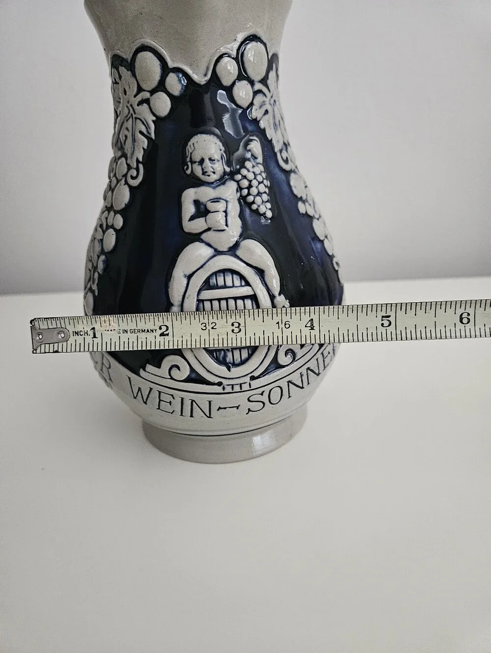 VTG German Stoneware Cobalt Blue & Gray Wine Pitcher | SZ 7